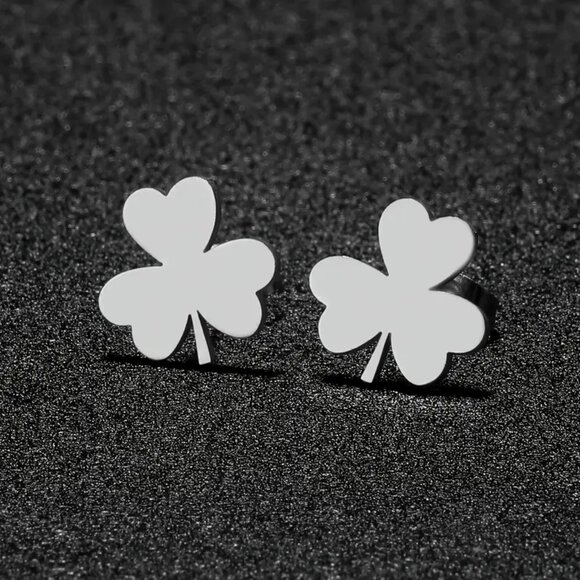 Clover Leaf Stud Earrings - SET of 3 -  Stainless Steel - Gold, Silver, Black - Picture 8 of 8
